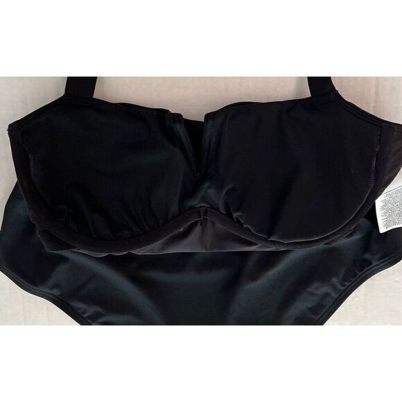 Athleta Square Neck V 1-Piece Swimsuit Underwire Bra Sz 38 B/C Black Medium - Picture 10 of 16